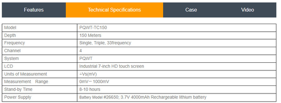 PQWT-TC150 قابل حمل ردیاب آب PQWT زیرزمینی چند منظوره 150M
